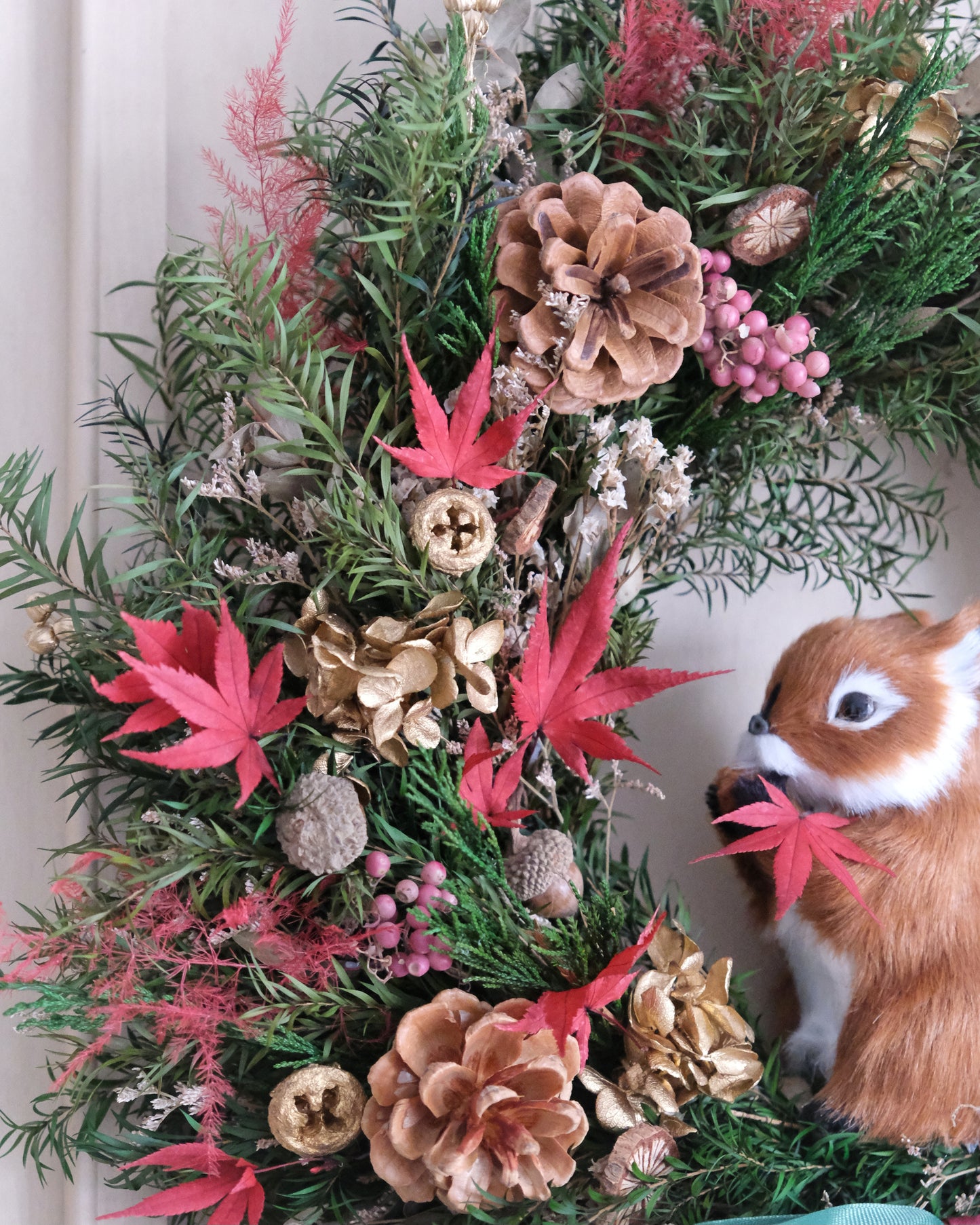 紅金色 - 手工製松鼠聖誕永生花環(M) | Handmade Preserved Flower Christmas Wreath 40cm (Medium)
