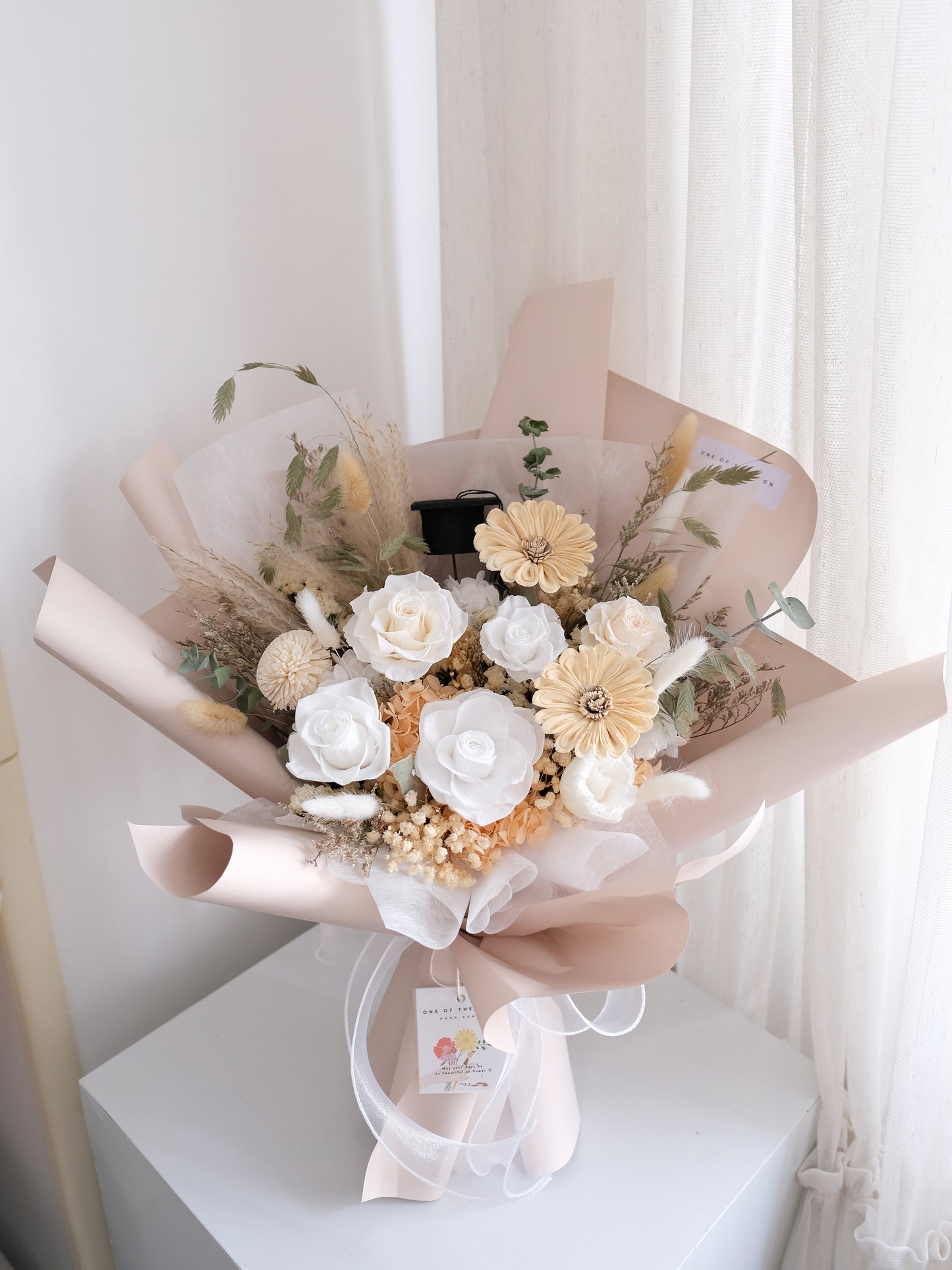 永生花x索拉花花束 - 米色x白色 | Preserved Flower x Sola Flower Bouquet - Beige x White