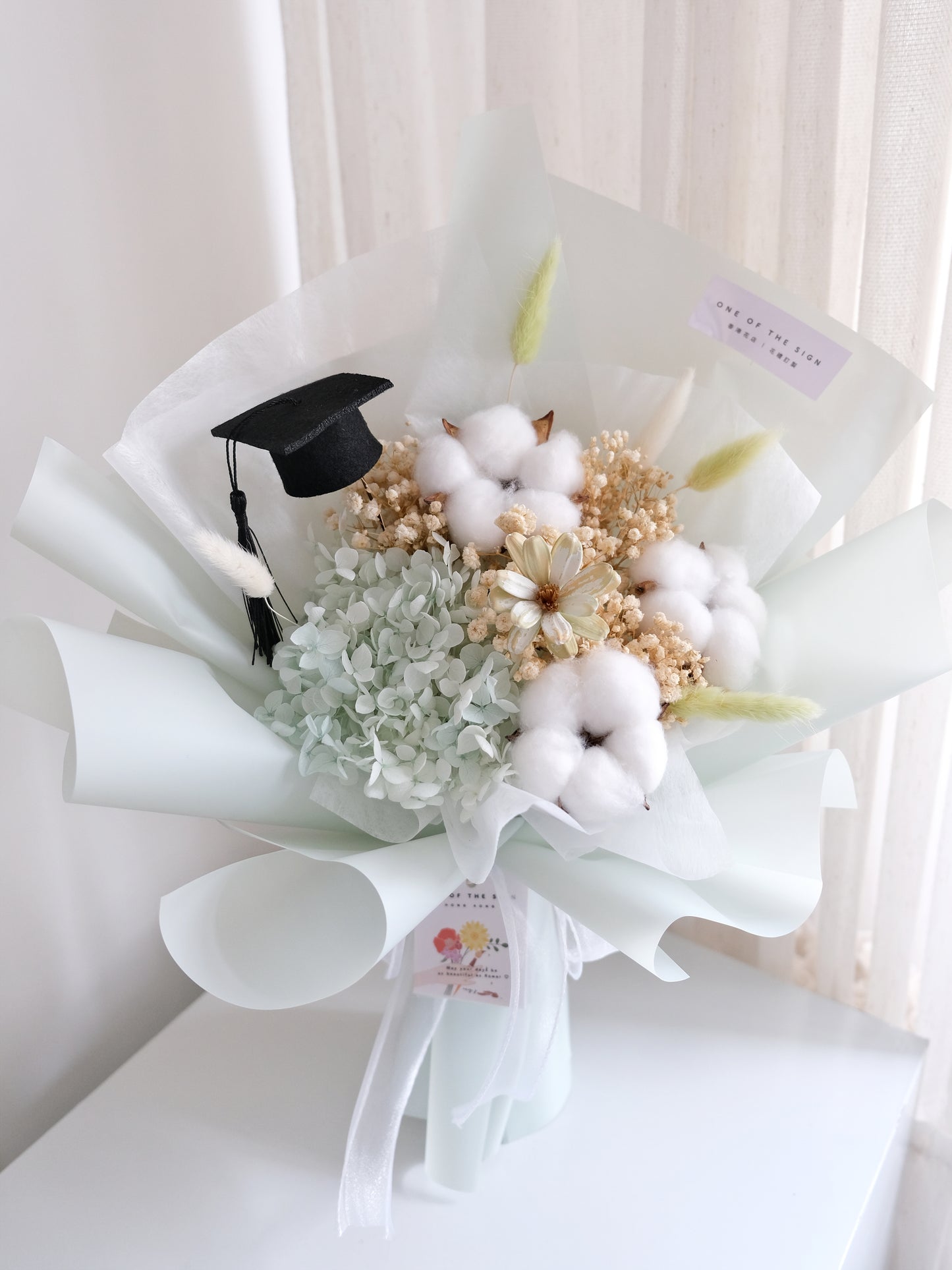 木棉花x永生繡球花束 - 湖水綠 | Cotton Flower x Preserved Hydrangeas Bouquet - Light Green