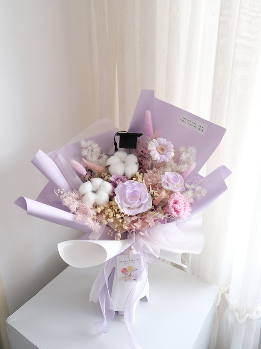 自家噴色永生花束 - 淺紫x白色 | Hand-painted Preserved Flower Bouquet - light purple x white