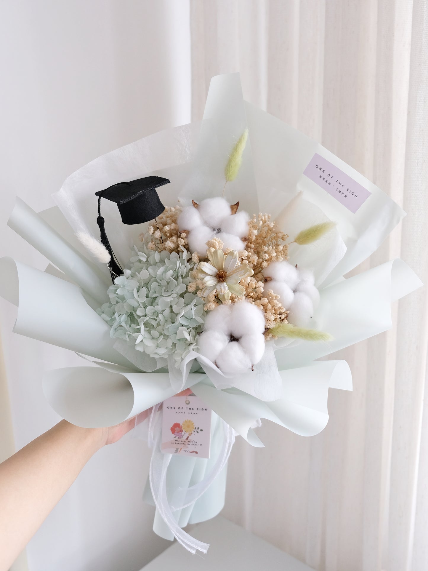 木棉花x永生繡球花束 - 湖水綠 | Cotton Flower x Preserved Hydrangeas Bouquet - Light Green
