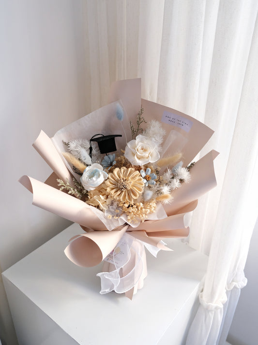 永生花x索拉花花束 - 米色x淺藍 | Preserved Flower x Sola Flower Bouquet - Beige x baby blue