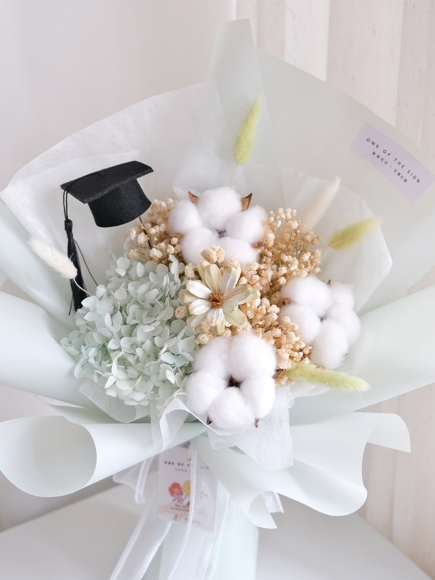 木棉花x永生繡球花束 - 湖水綠 | Cotton Flower x Preserved Hydrangeas Bouquet - Light Green